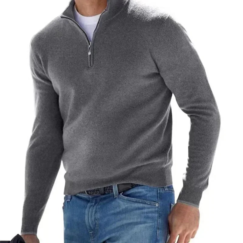 New Autumn Long-sleeved V-neck Zipper Men's Sweater Casual Top Male Polo Shirt