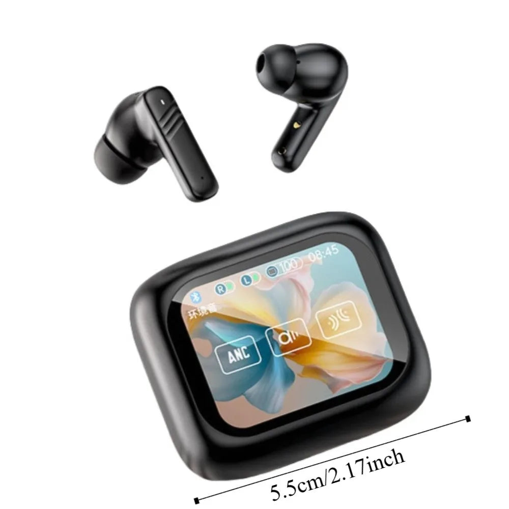 Bluetooth 5.4 Full Touch Screen Headphones Smart LCD ENC Mic ANC Bluetooth Earphones in Ear HD Call Wireless in-Ear Earbuds