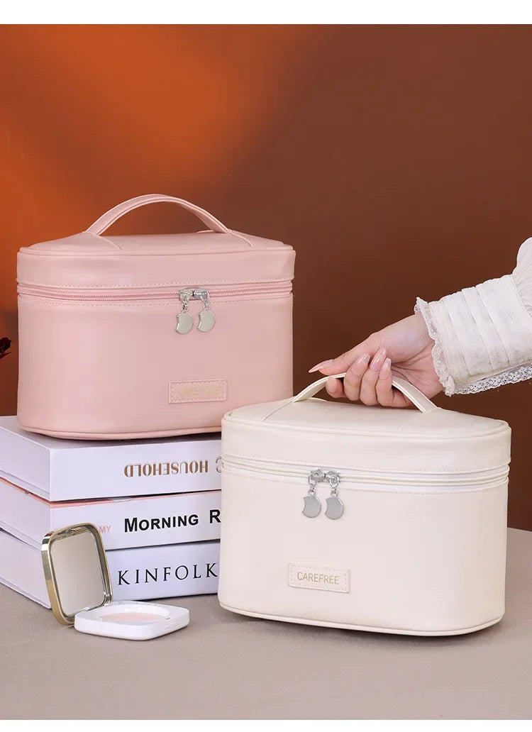 Makeup Bag for Women Large Capacity Travel Cosmetic Organizer with Brush Holder Waterproof Toiletry Pouch Portable Makeup Case