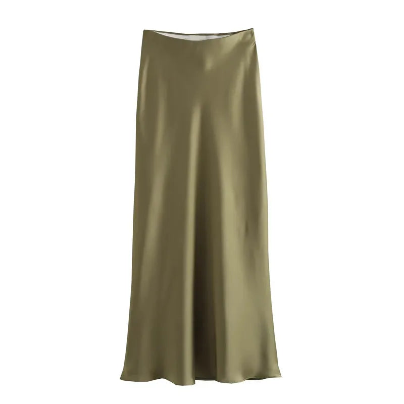 MUJER Woman Satin Skirt Women High Waist Long Skirts For Women Summer Black Midi Skirt Woman Office Elegant Women's Skirts