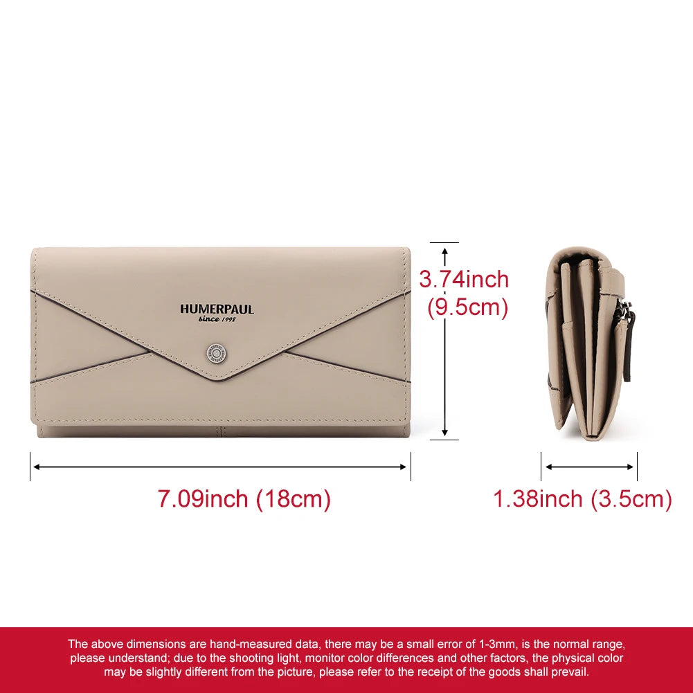 Genuine Leather Women's Wallet Luxury Clutch with RFID Multi Card Slots and Phone Pocket Large Capacity Female Money Handbag