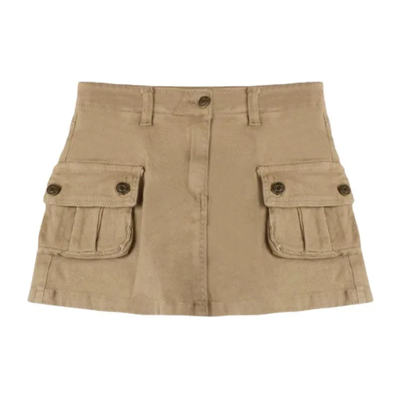 Women's Skirt Autumn New Denim Khaki Work Skirt Skinny American Half-body High Waist A-line Skirt Pocket A Line Sexy Dress