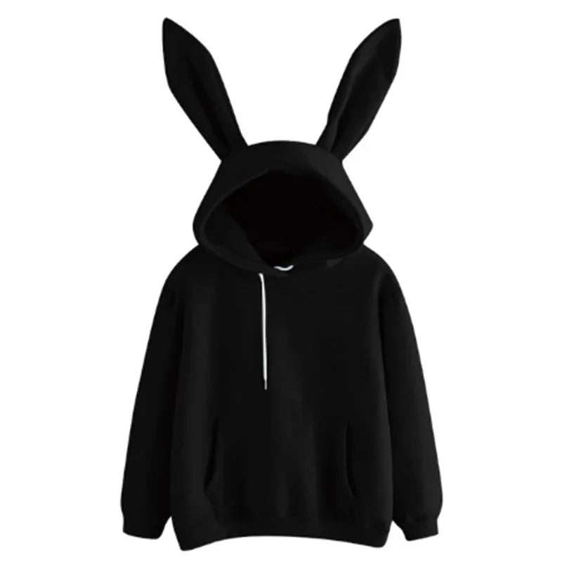 Autumn Winter Women Hoodies Kawaii Rabbit Ears Fashion Hoody Casual Loose Solid Color Warm Sweatshirt Hoodies For Women