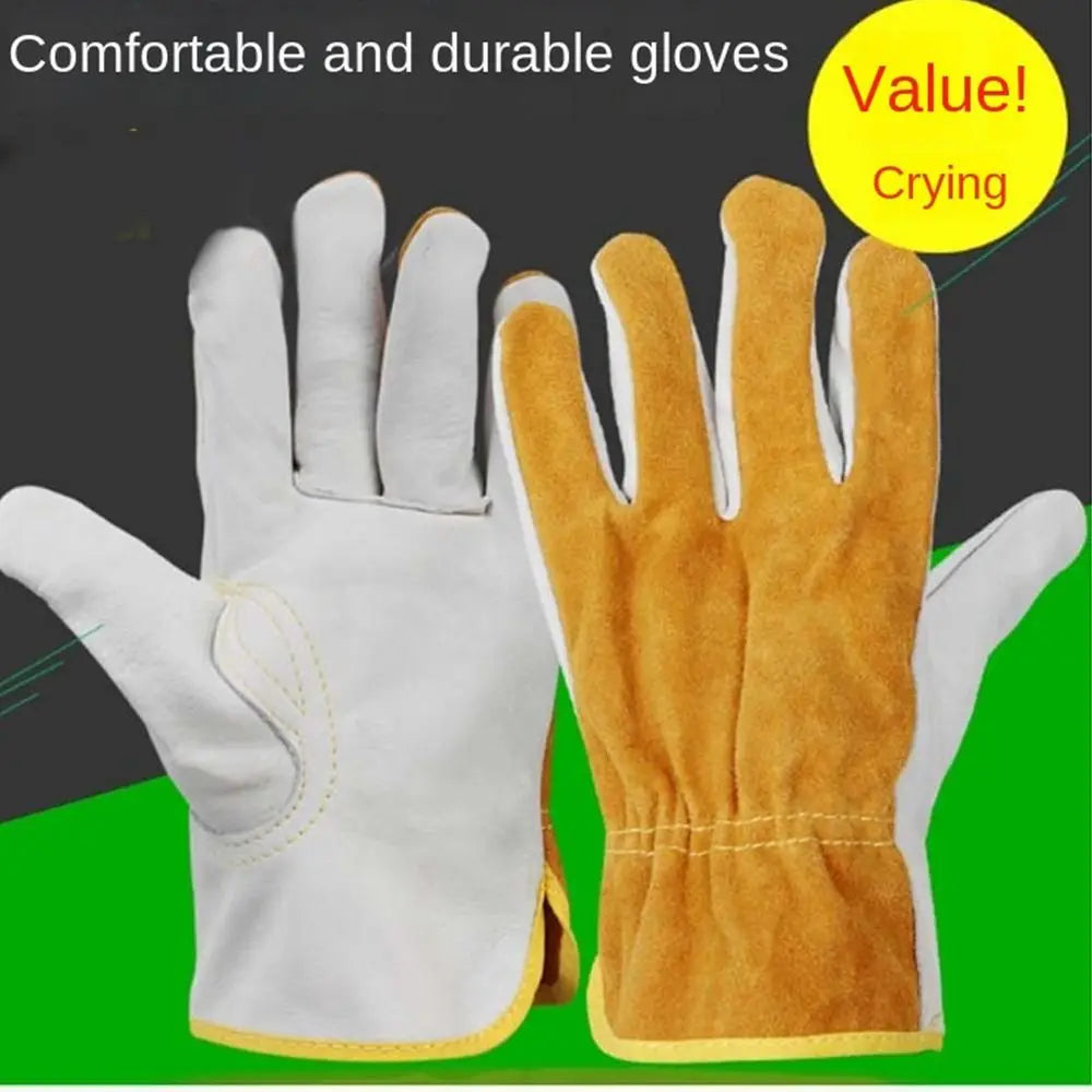 1 Pair Security Protection Welding Gloves Soft Leather Labor Protection Leather Work Gloves Durable Safety Welder Gloves