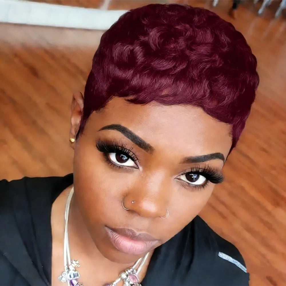 Peluca de Pelo Humano Pixie Rizado