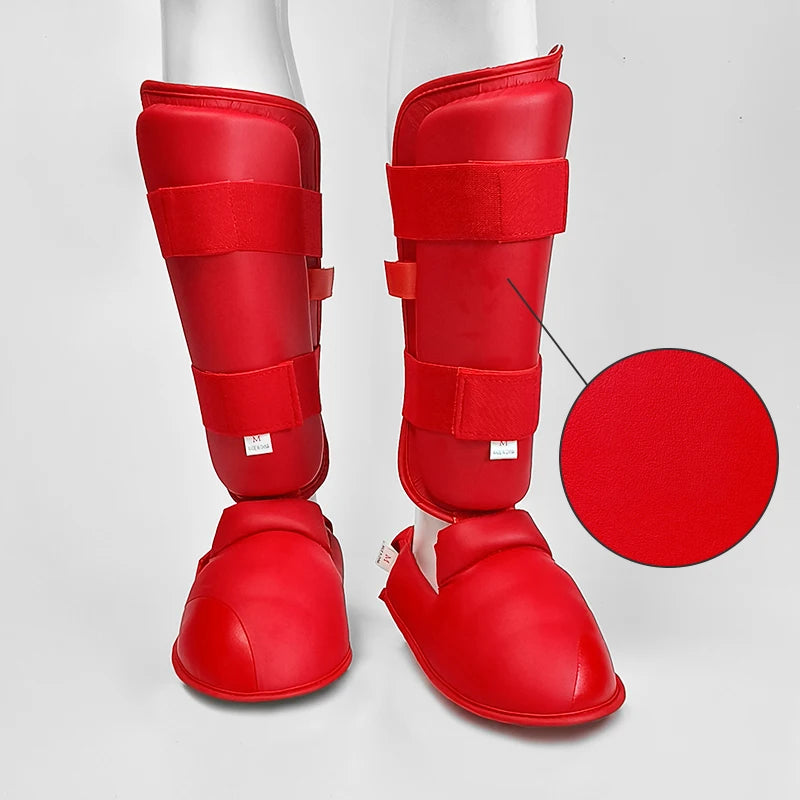 Espínilleras de kárate para adultos y niños, equipo de soporte, espinilleras, rodilleras, protectores de manos, cinturón de cuero, boxeo, artes marciales