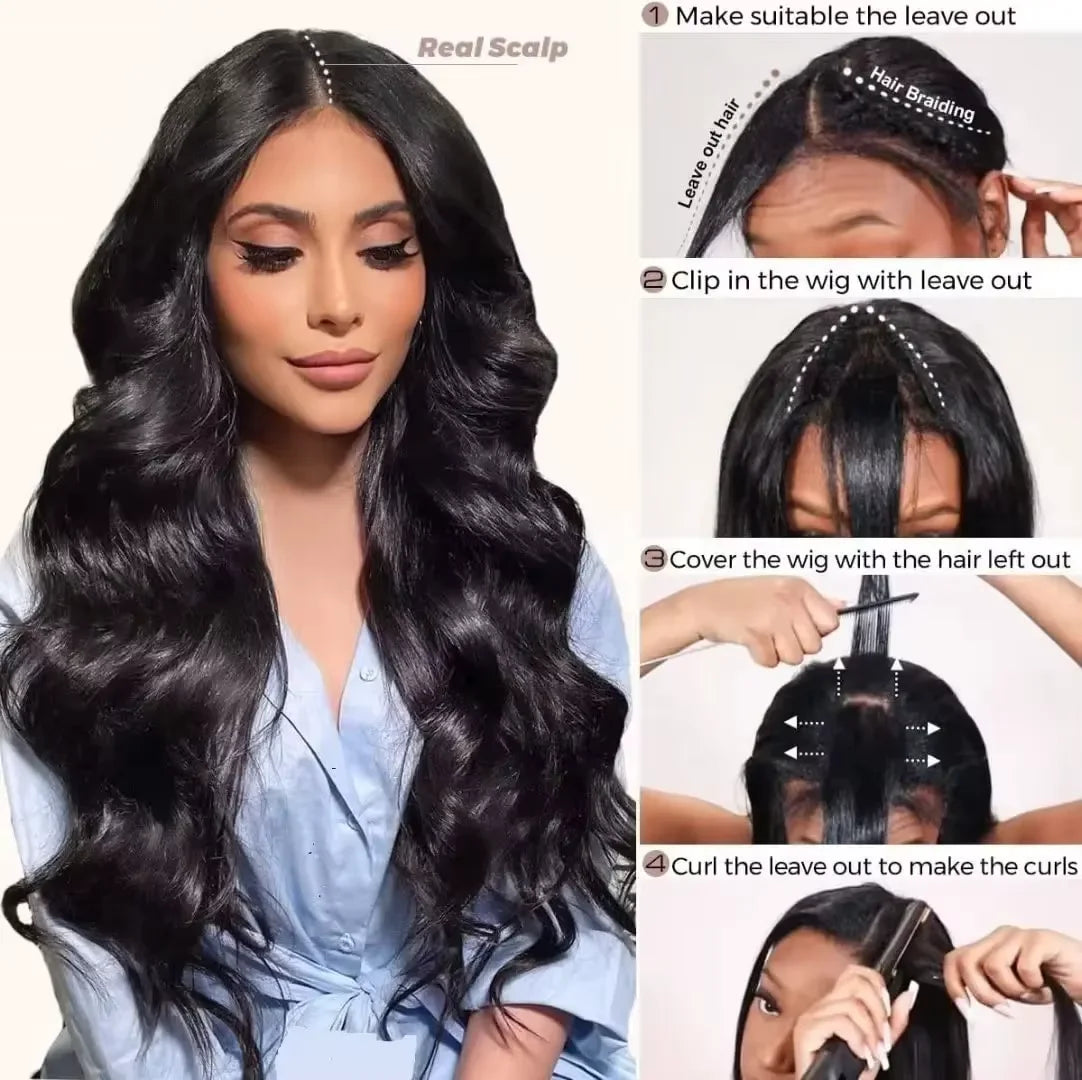 Drawstring V Part Body Wave Wig