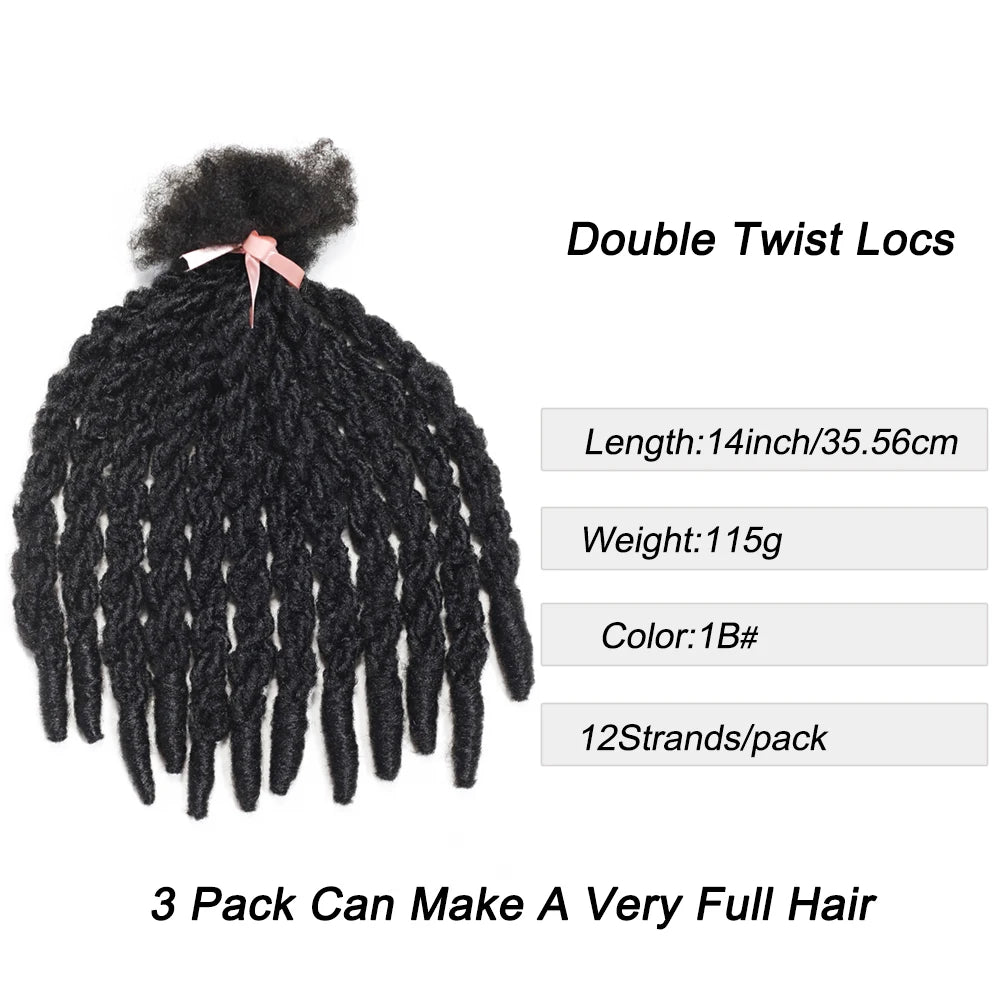 1 Pack 12 Strands Double Twisting Black Synthetic Twist Hair Braids 14 Inch Soft Knotless Crochet Locs for Weave Extensions