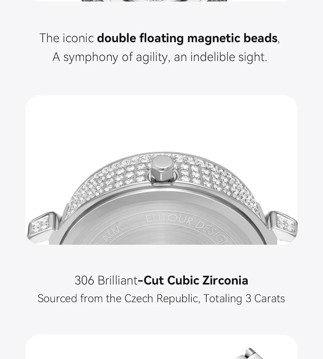 EUTOUR Women's Magnetic Diamond Watch | Waterproof Quartz | Luxury Stainless Steel Strap | Day to Night Elegance
