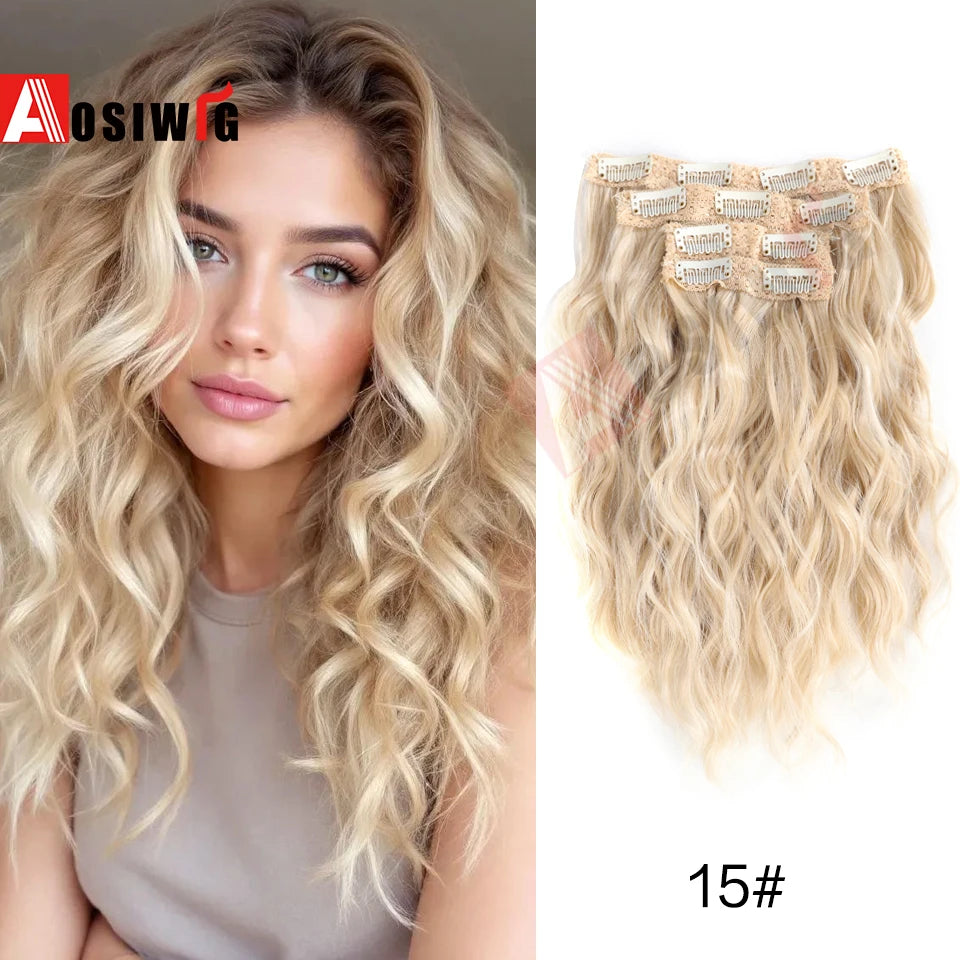 4/pc Clip In Hair Extensions 12 Inch Long Water Wave Hair ExtensionSynthetic Hair Extensions Hairpieces For Women Daily wear