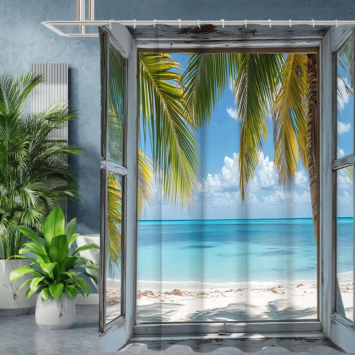 Strandlandskap Badeforheng Baderomsdusjforheng Vanntett Med 12 Kroker Hjemmedekor Gratis Frakt