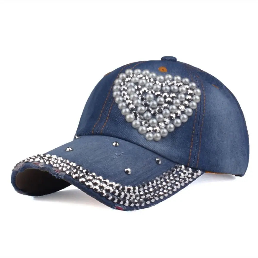 Rhinestone Heart Ponytail Cap