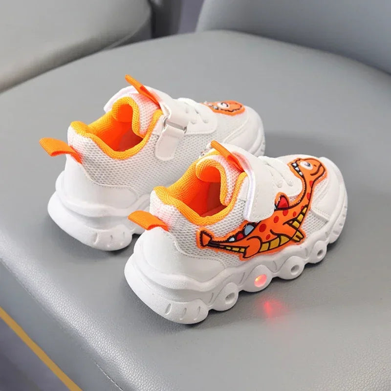 LED-barn søte tegneserie gutter casual joggesko for barn sko jente mesh pustende belysning sko baby opplyst sko