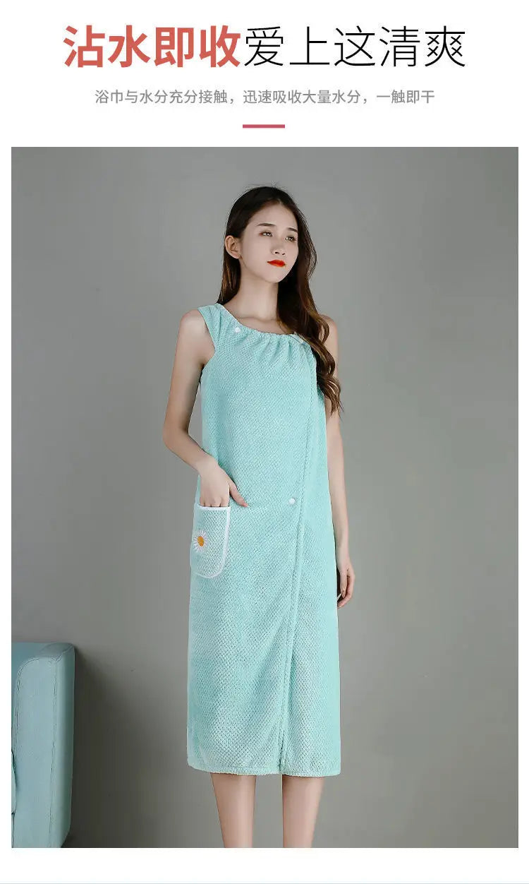 Toalla de baño para el hogar, ropa de mujer, adultos, absorbente de agua, de algodón puro, para secar el cabello, falda, estilo largo, bata de baño lavable