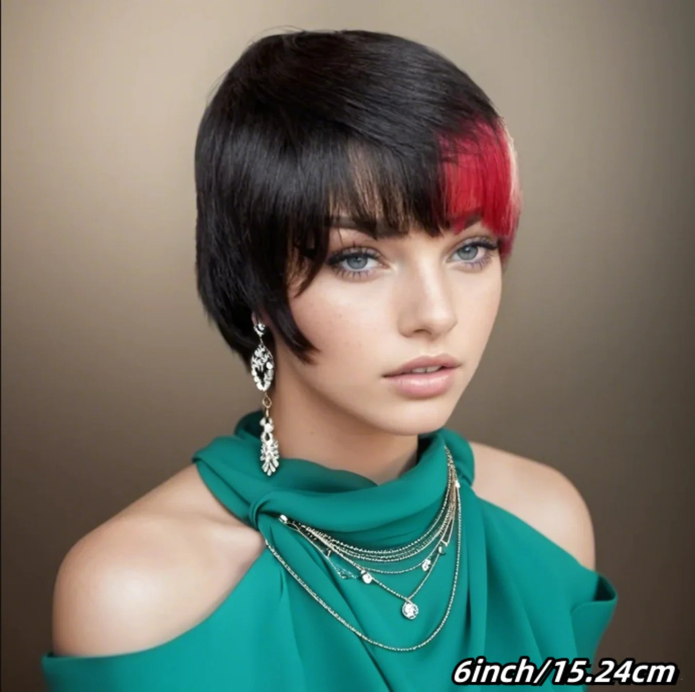 Short Pixie Cut Human Hair Wigs Natural Look Short Layered Bangs 1B Red Blonde Colorful Machine Made Wigs for Women