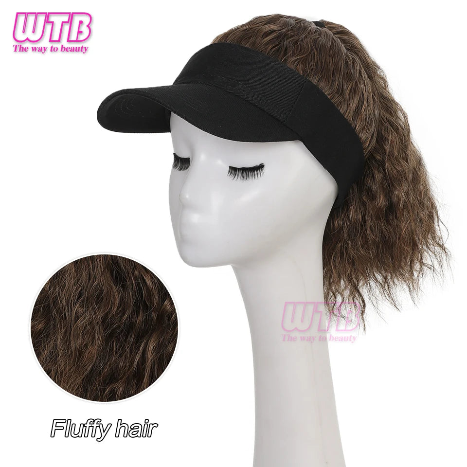 Se busca: Gorra de béisbol con peluca y coleta, gorra de béisbol con peluca de pelo rizado y esponjoso para mujer.