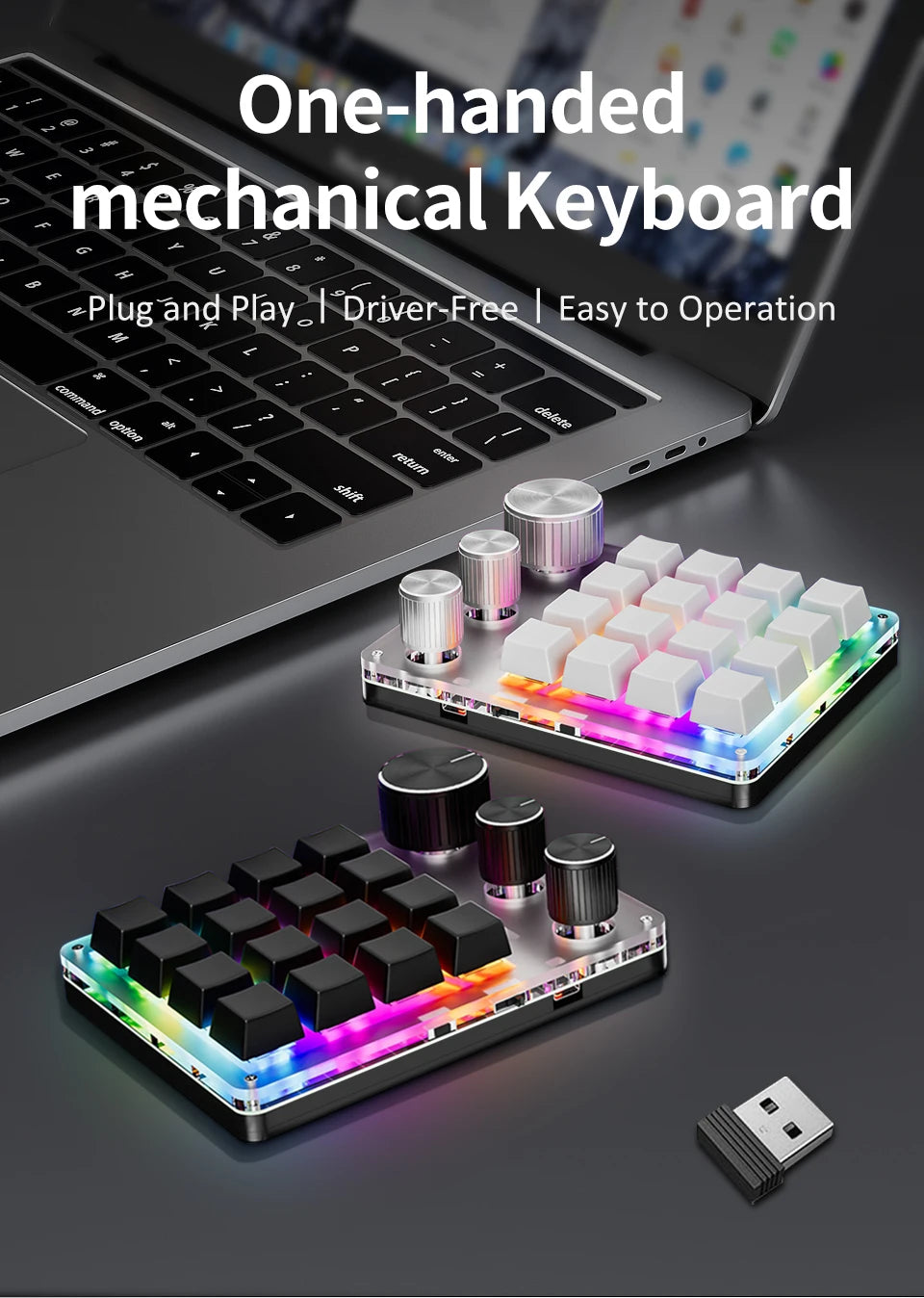 16 Keys 3 Knobs Mechanical Gaming Keyboard USB Wired Bluetooth-Support/ 2.4G Programming Macro Keyboard Custom Hot-swap Keypad