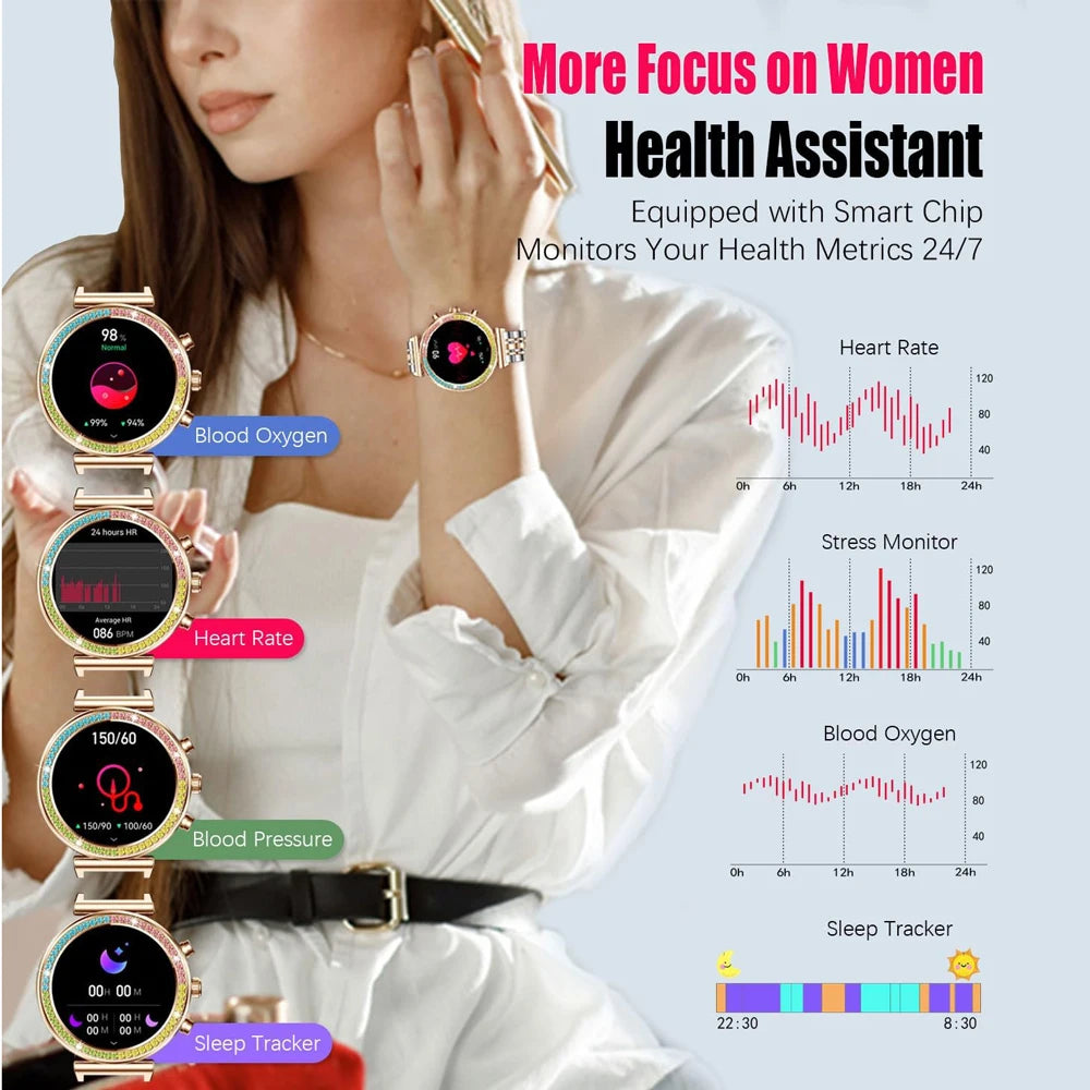 2025 New Smartwatch For Woman 1.27" HD Display Smart Watch Women Bluetooth Calls Waterproof Sports Heart rate Monitoring Watches