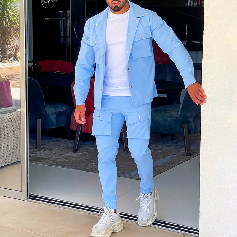 Fashion Men's Casual Sets Male Trend Streetwear Long Sleeve Jacket Coat+Leggings Pants Sport 2 Pieces New Men Clothing Suit