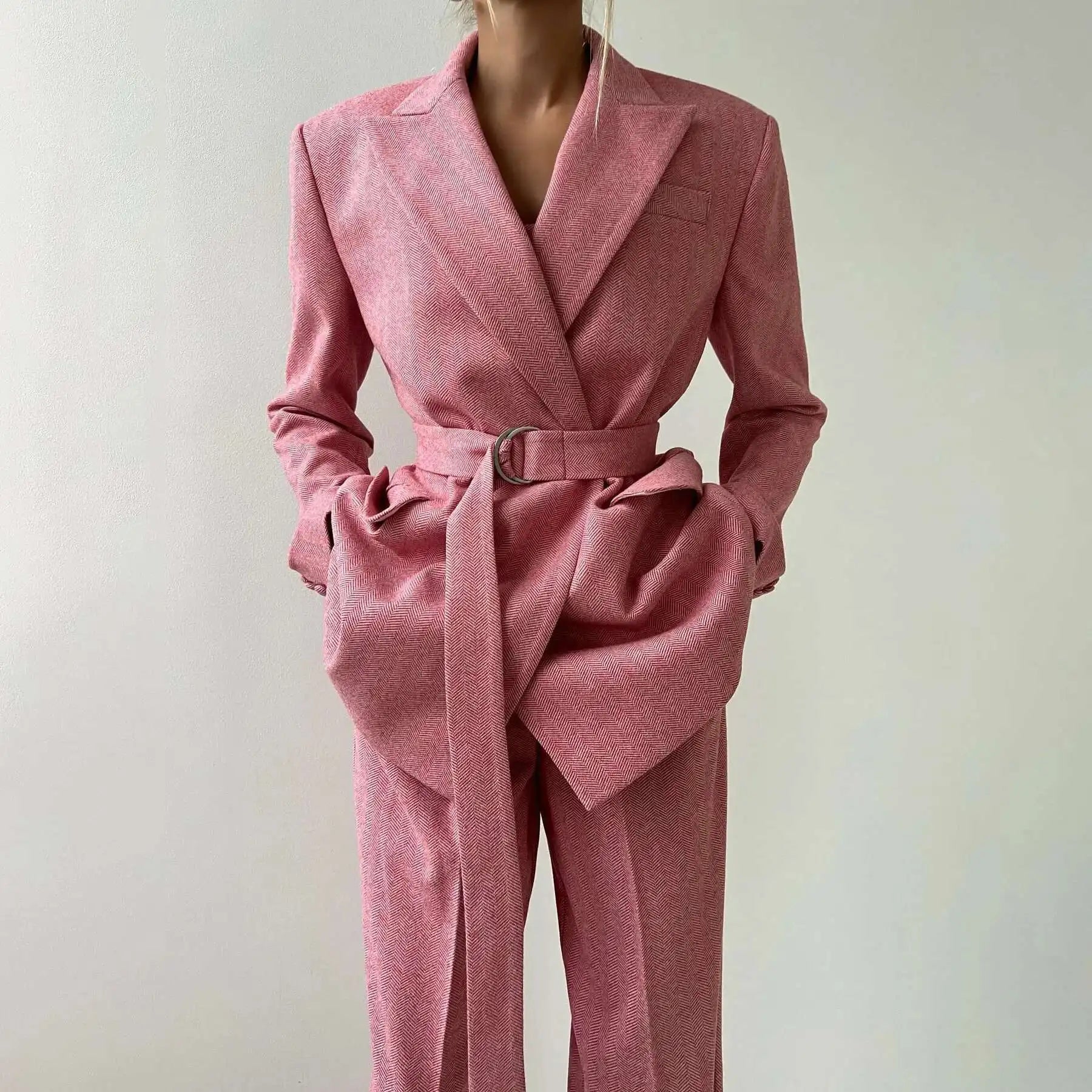 [Vibe] Women's Blazer Three Piece Solid Slim Vest Loose Blazer High Waist Pants Suit Streetwear Casual Female Pants Suit