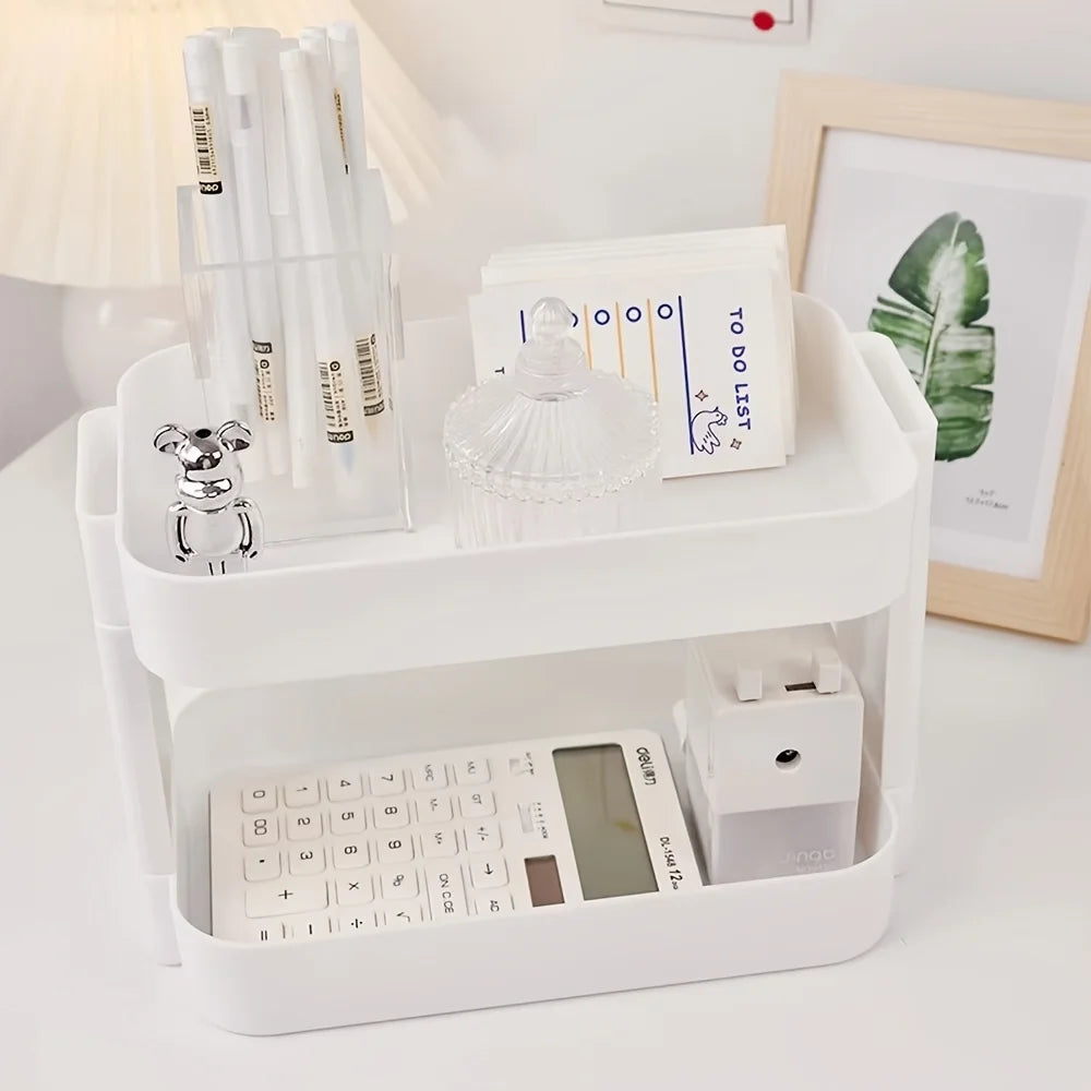 3-Tier Desktop Organizer - Space-Saving Storage for Office, Study & Bedroom - Removable Shelf for Makeup and Cosmetics