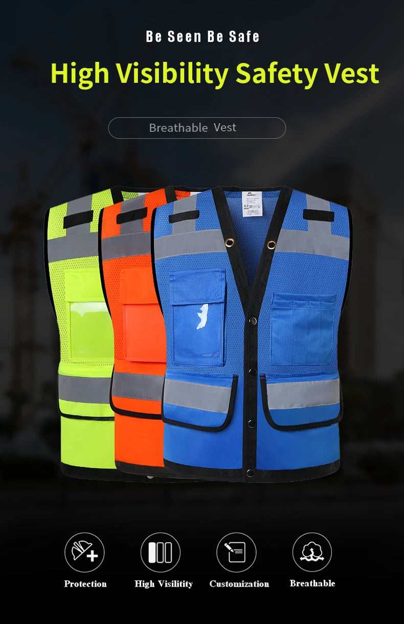 Workwear Vest With Customize Logo For Men Hi Vis Vest Jacket  Workwear Custom With Logo And Text