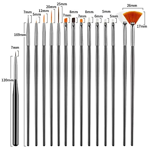 6/31Pcs Nail Art Brush Design Tip Painting Drawing Carving Dotting Pen FlatFan Liner Acrylic Gel UV Polish Manicure Tools
