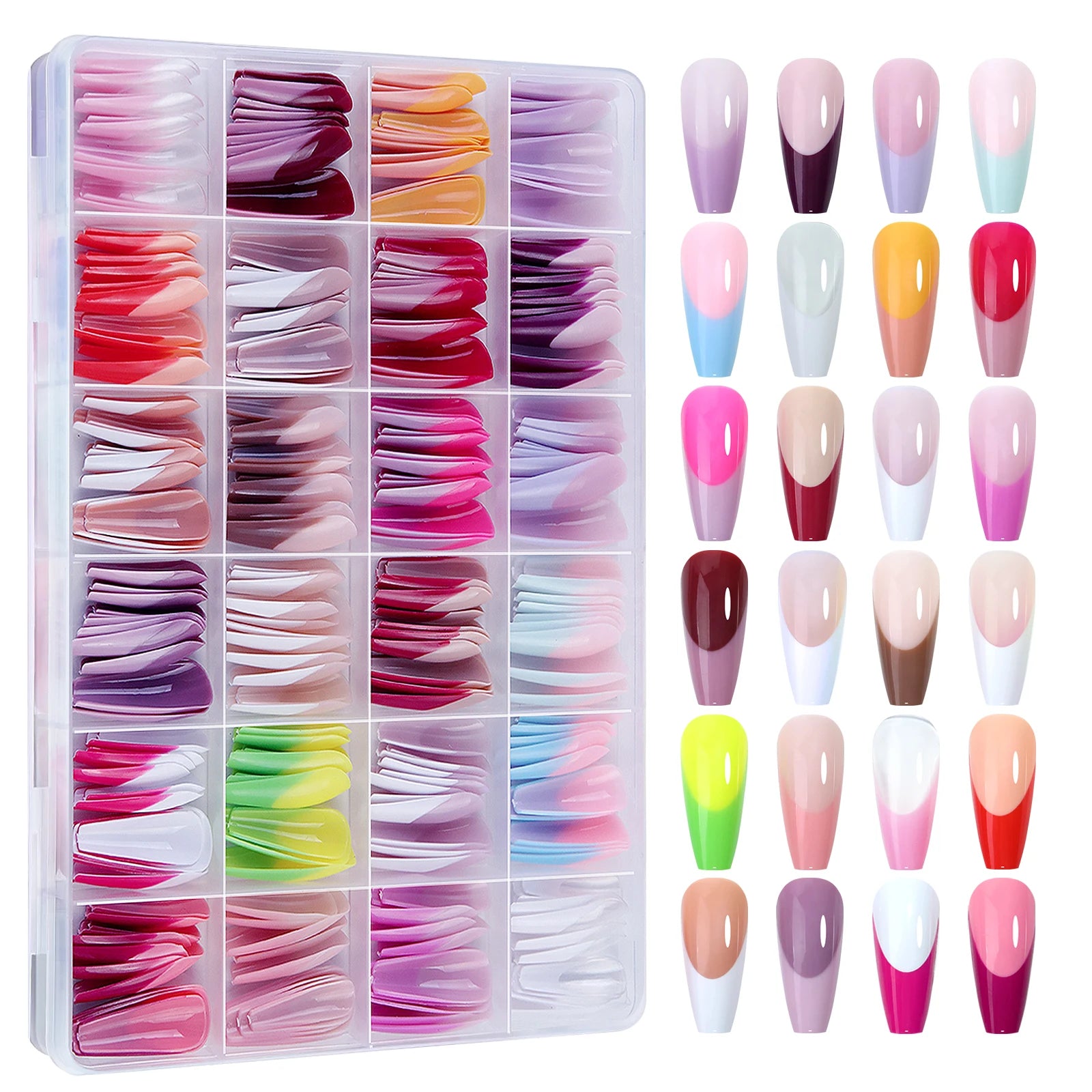 24 grid colorful French ballet false nails press on nails full cover acrylic reusable suitable for DIY kawaii false nail art set
