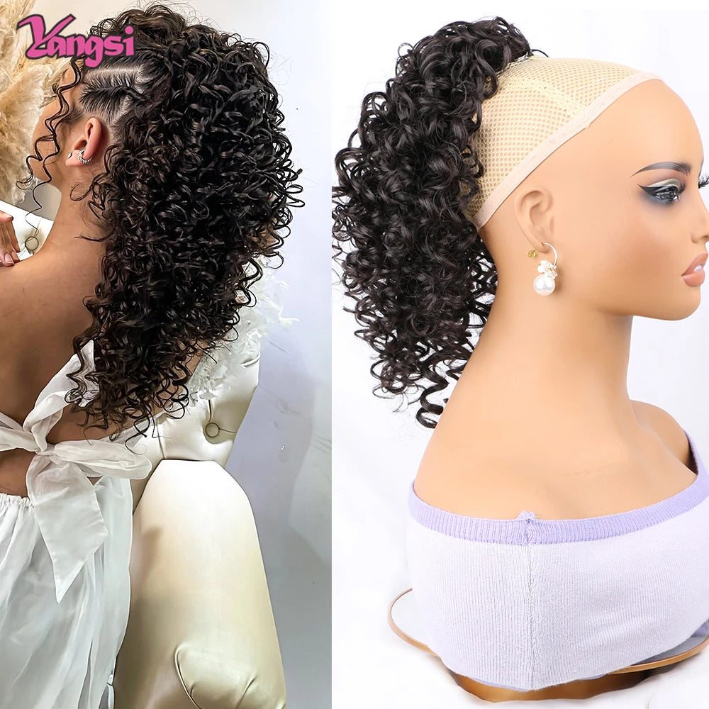 12“Short Ombre Afro Curly hair Style Puff Afro Kinky Curly 12 inch Drawstring Ponytail Synthetic Hair Extension for Black Women