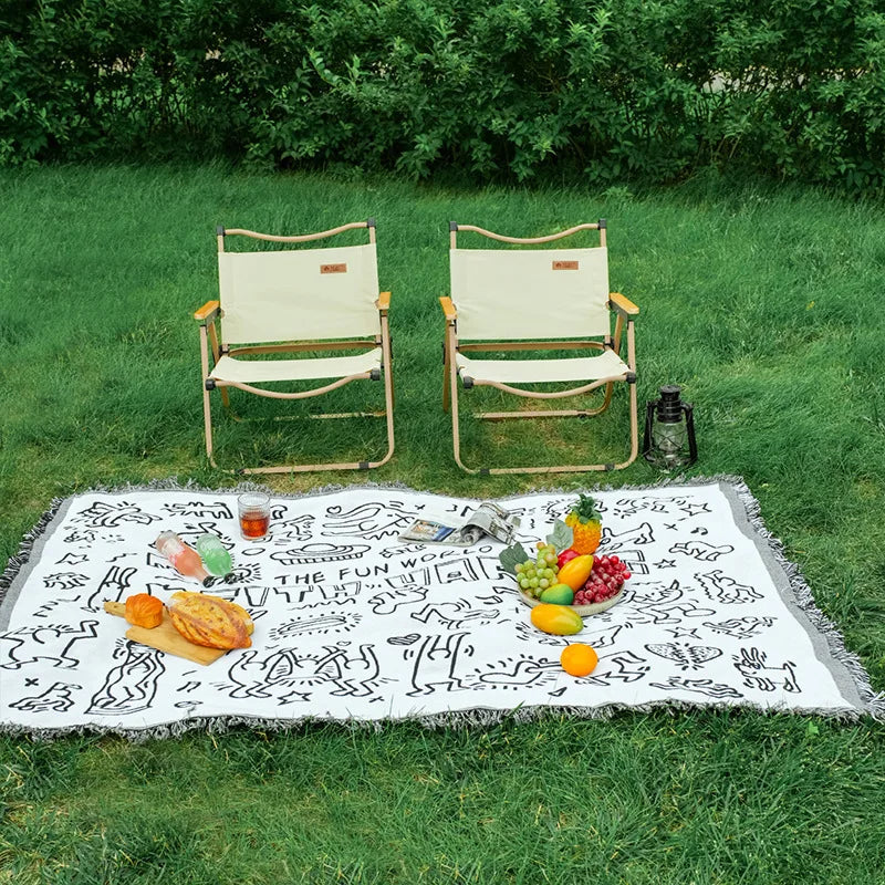 Mantel rectangular colorido estilo bohemio de tela de algodón y lino, mantel de decoración para camping al aire libre con diseño geométrico simple