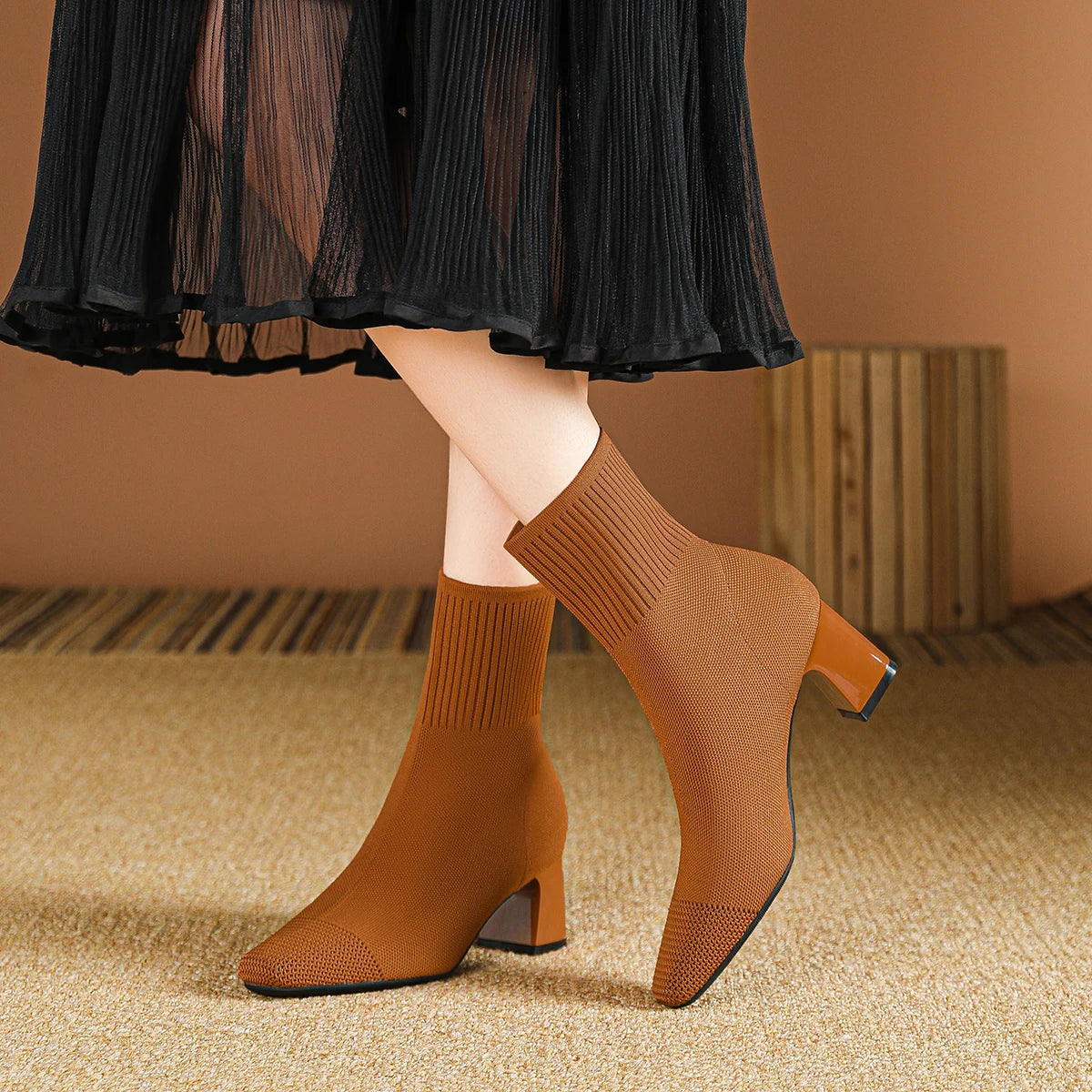 Women's Boots New Fashion Pointed Soft Knitted Casual Comfortable Shoes (heel height 4.5cm, )