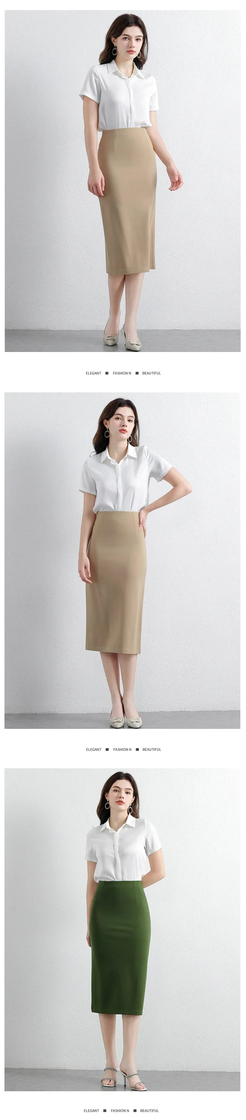 Women Elegant OL Bodycon Skirts Office Faldas Saia Work Slim Fit Jupe Autumn Fashion High Waist Solid Knee-length Skirt