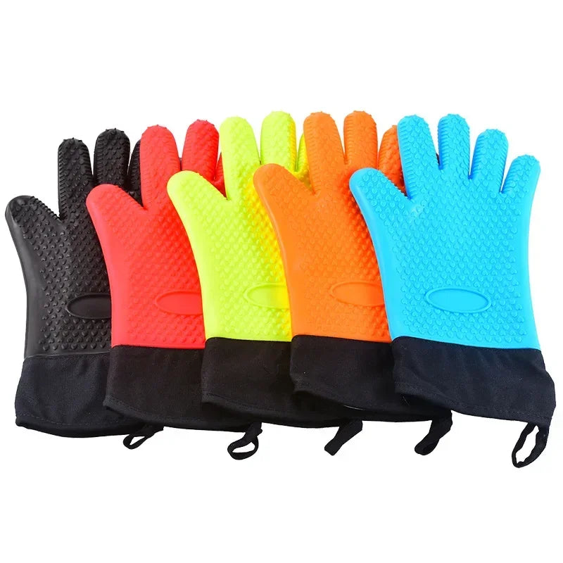 Heat Resistant Oven Gloves for Microwave, Flexible Double Layer Baking Gloves with Silicone and Cotton Kitchen Mitts