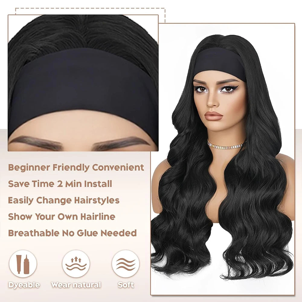 Headband Wig Human Hair Body Wave 40 Inch Glueless No Sew Headband Wigs On Clearance Sale Brazilian Virgin Hair 200% Dencity Wear and Go Headband Wigs for Black Women Natural Color Beginner Friendly