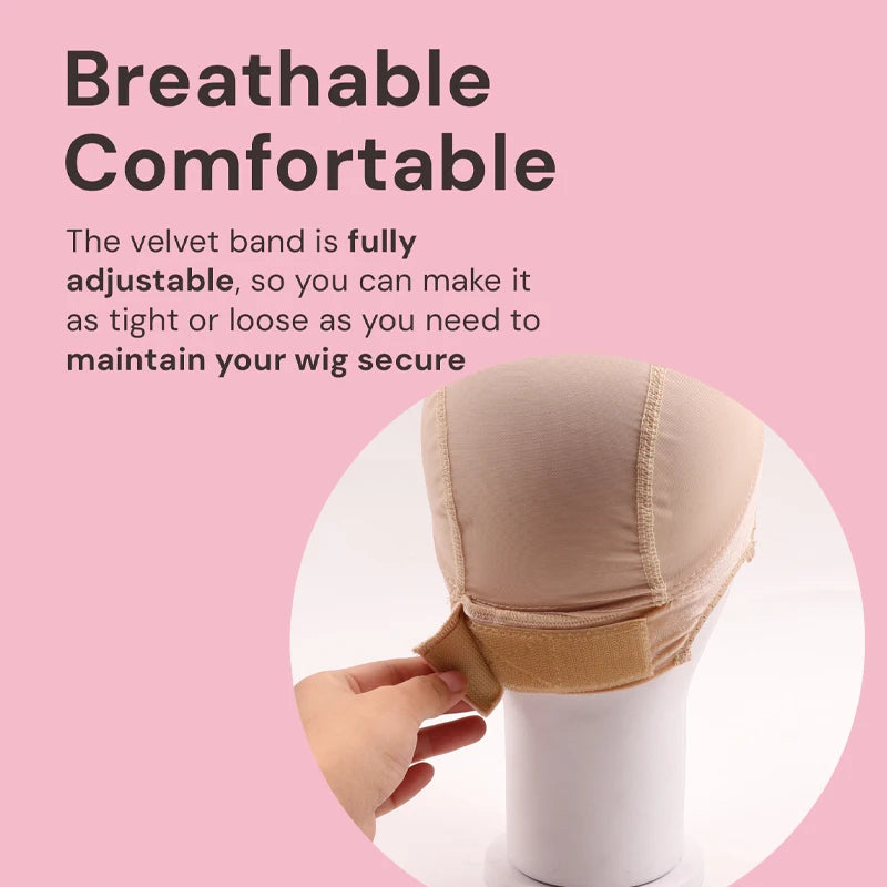 Gorro elástico de encaje para hacer pelucas de encaje frontal, transpirable y ajustable, de malla de encaje suizo de 4x5 con banda elástica de terciopelo