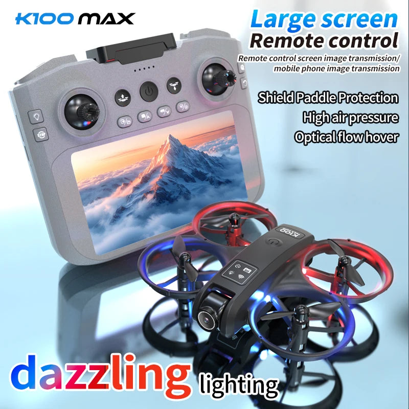 K100 MAX Mini Drone Professional 4K HD Dual Camera Fpv Screen Optical Flow Drone Toys Quadcopter Brushless Dron Toy Gift