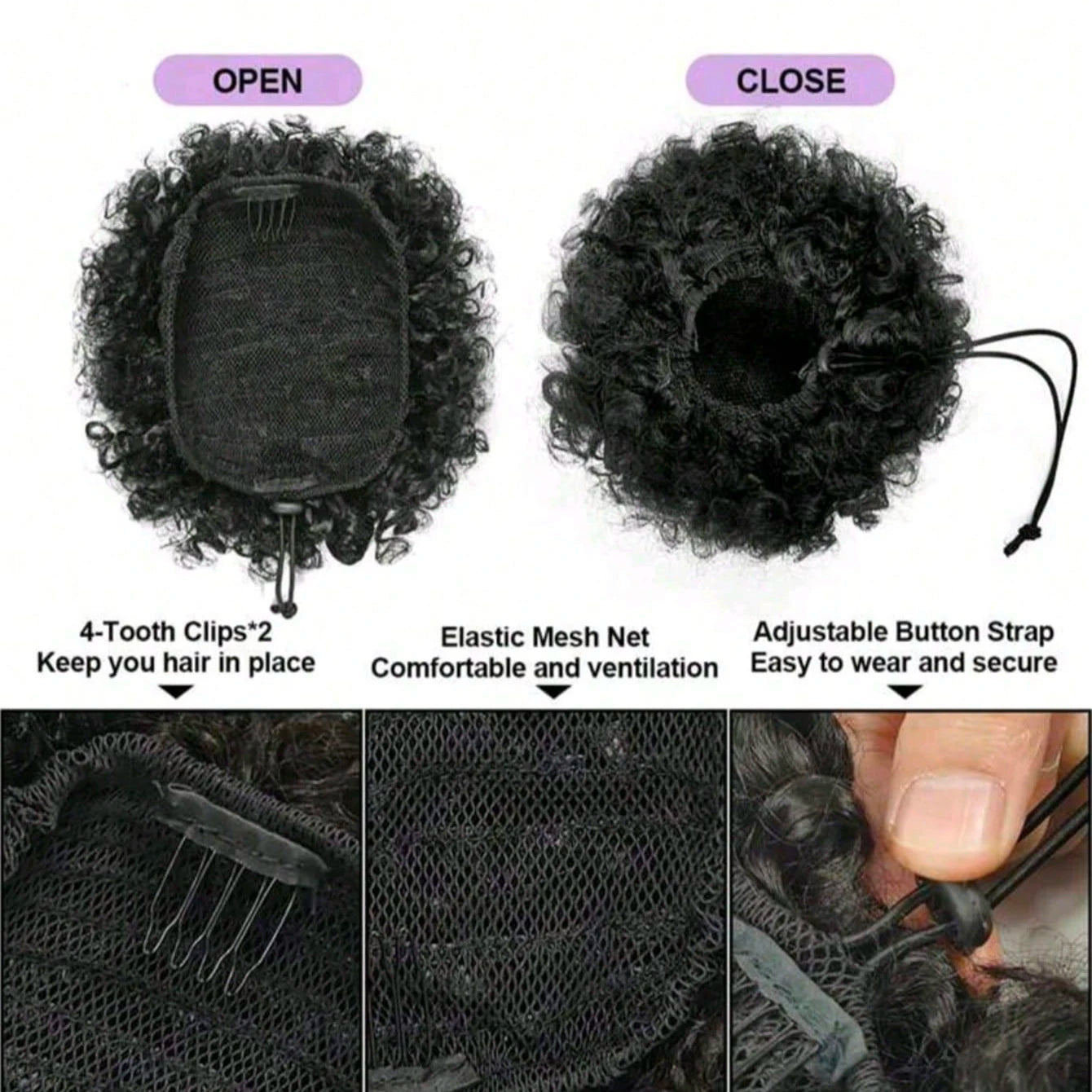 New Short Afro Puff Wig Afro Puff Hairpiece with Drawstring Clip in Ponytail Hair Extension Kinky Puff Real Human Hair
