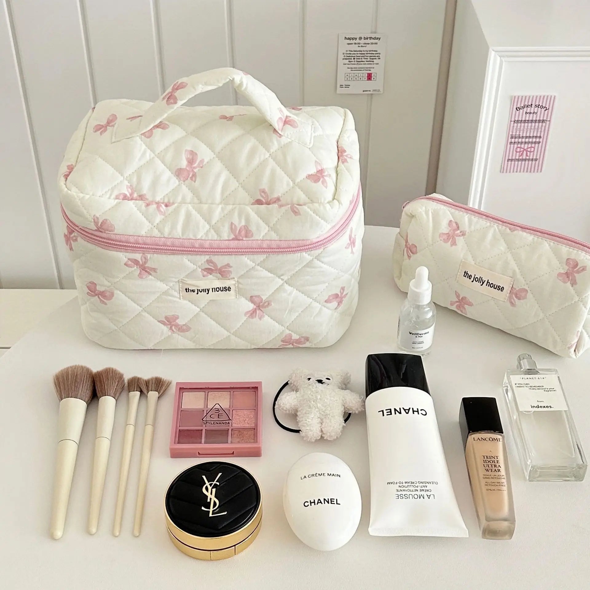 Bolsa de cosméticos para mujerBolsa de viaje para artículos de aseo Bolsa de maquillaje con lazo Bolsa de almacenamiento de maquillaje de moda Neceser organizador de bolso Kosmetiktasche