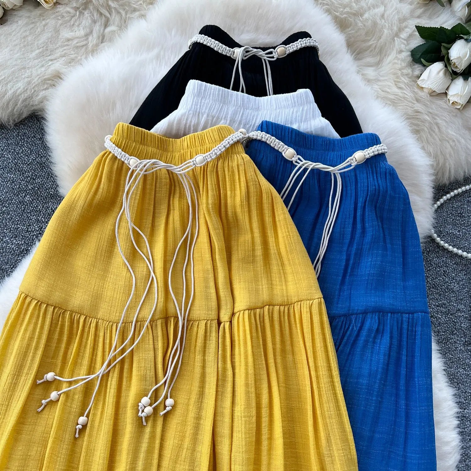 Skirts Women Long Skirt A Line Slim Fit Streetwear High Elastic Waist Elegant Splice Y2k Work Beach Work Casual Summer