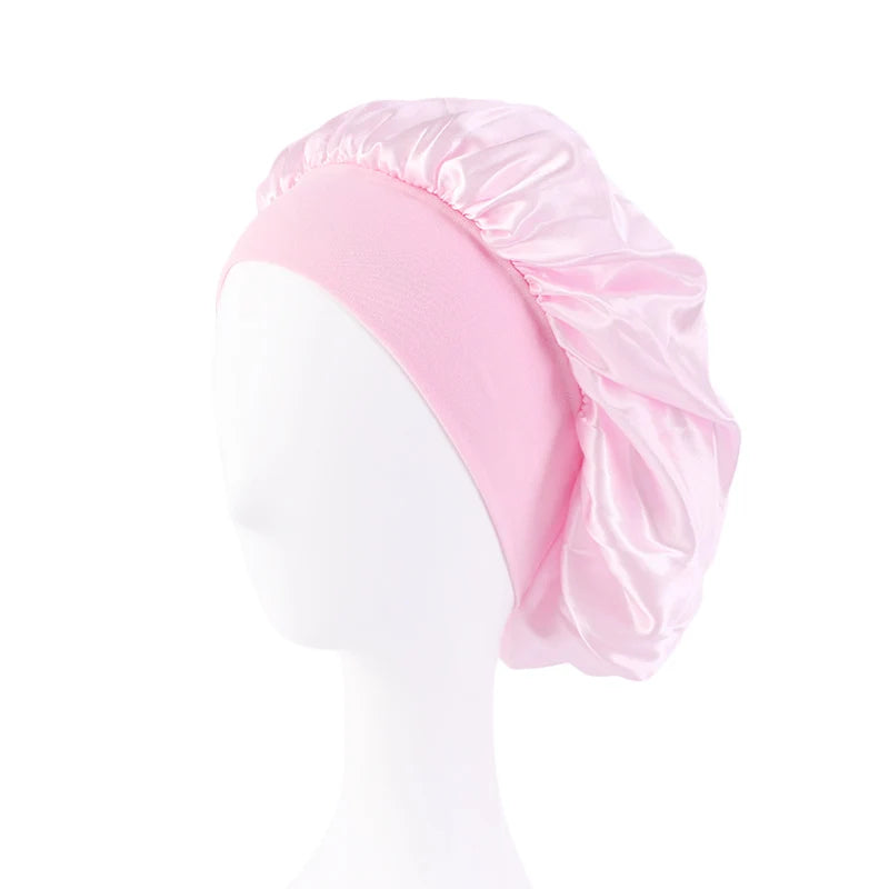 Gorros de satén lisos para mujer, con ala ancha, para dormir, bañarse, gorro unisex, con banda elástica, para el cuidado del cabello