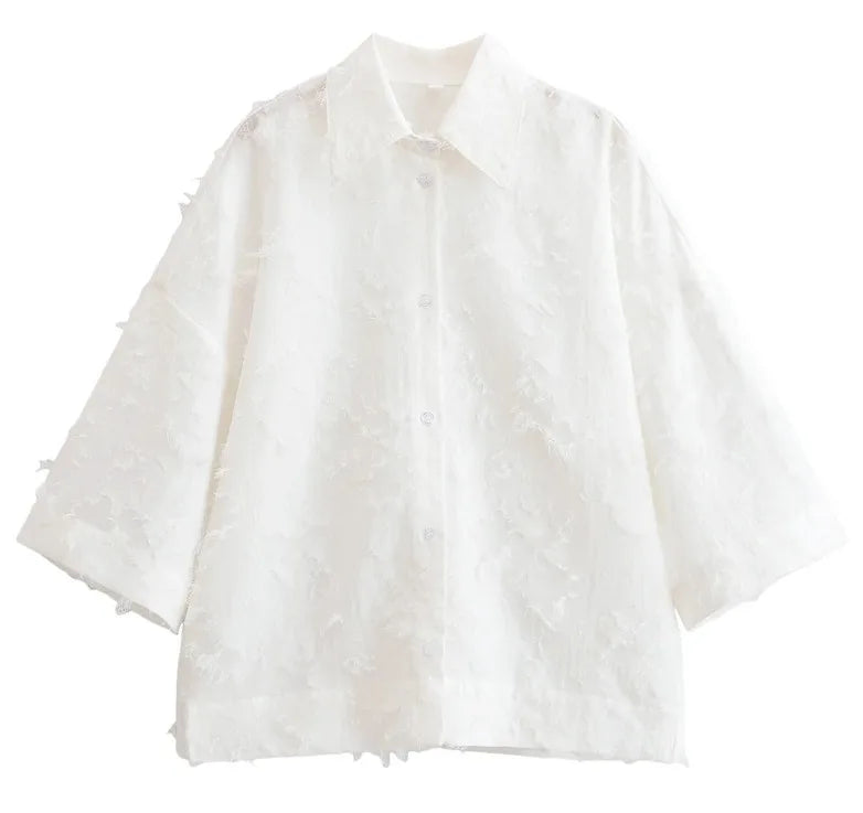 Summer Tassel Shirt Skirt Set For Women Elegant White Loose High Waist Pleated Maxi Skirts Suits 2025 Office Lady Street Outwear