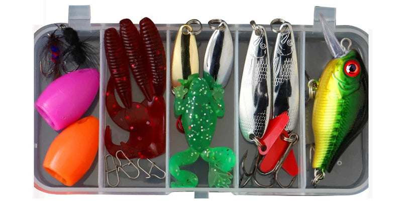 Juego de kits de señuelos de pesca, señuelos artificiales duros, plantillas de metal, cucharas, señuelos blandos, cebo de pesca de silicona, accesorios de aparejos de pesca, Pesca
