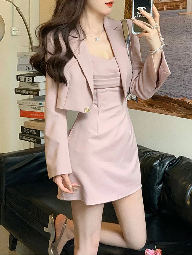 Sexy Suit with Skirt and Blazer Womens Short 2 Sets Outfit Mini Summer Night Club Two Piece Set for Women Formal Event Pink
