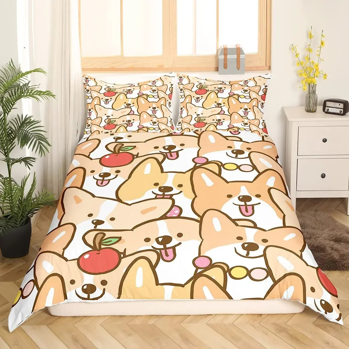 Juego de ropa de cama para niños con diseño de perro bonito, edredón de dibujos animados de perros para niños y niñas, funda de edredón de poliéster con diseño de animales de mascotas.