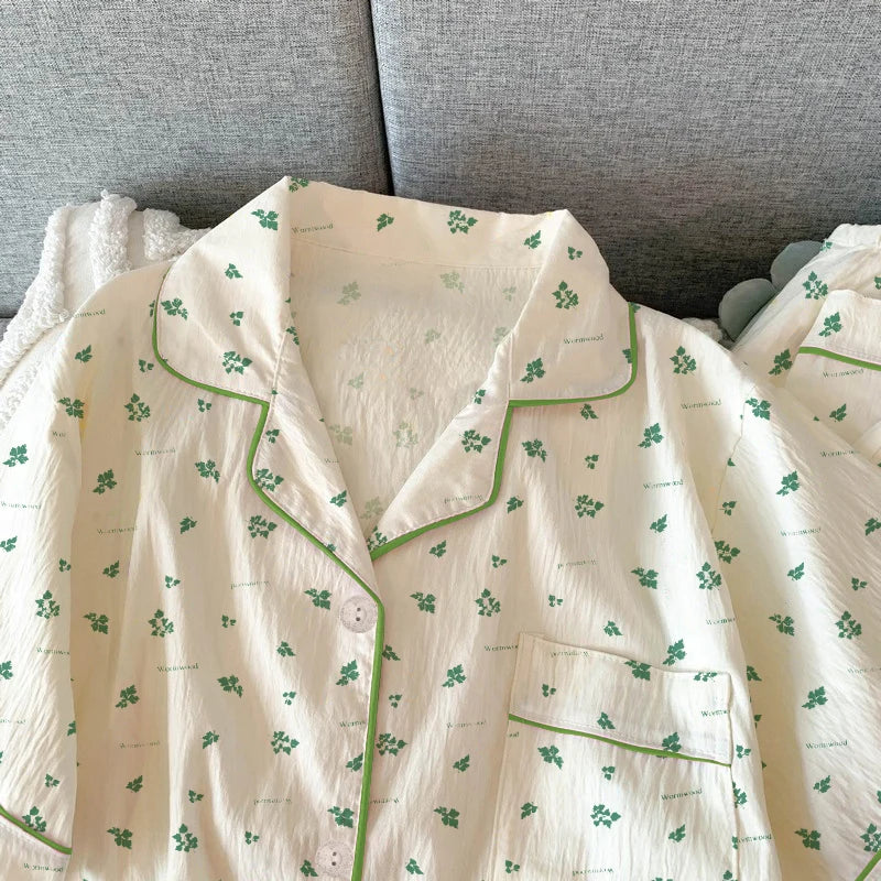 Women Pajamas Sets Short Sleeve Nightwear Top and Pants Sleepwear 3 Piece Pjs Loungewear Fashion Print Pyjamas Set Nightwear