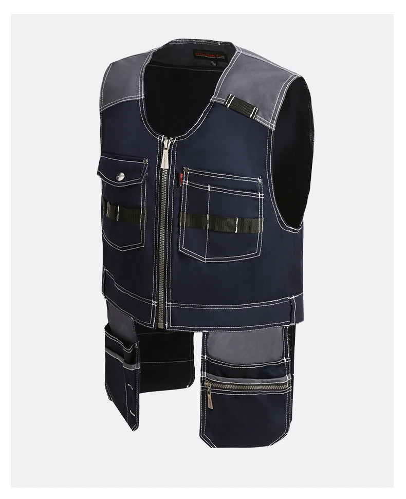 Work Clothing Men's Vest Tooling Clothes Multi-pockets Working Vest Workwear Vest Waistcoat For Maintenance Zipper Pockets