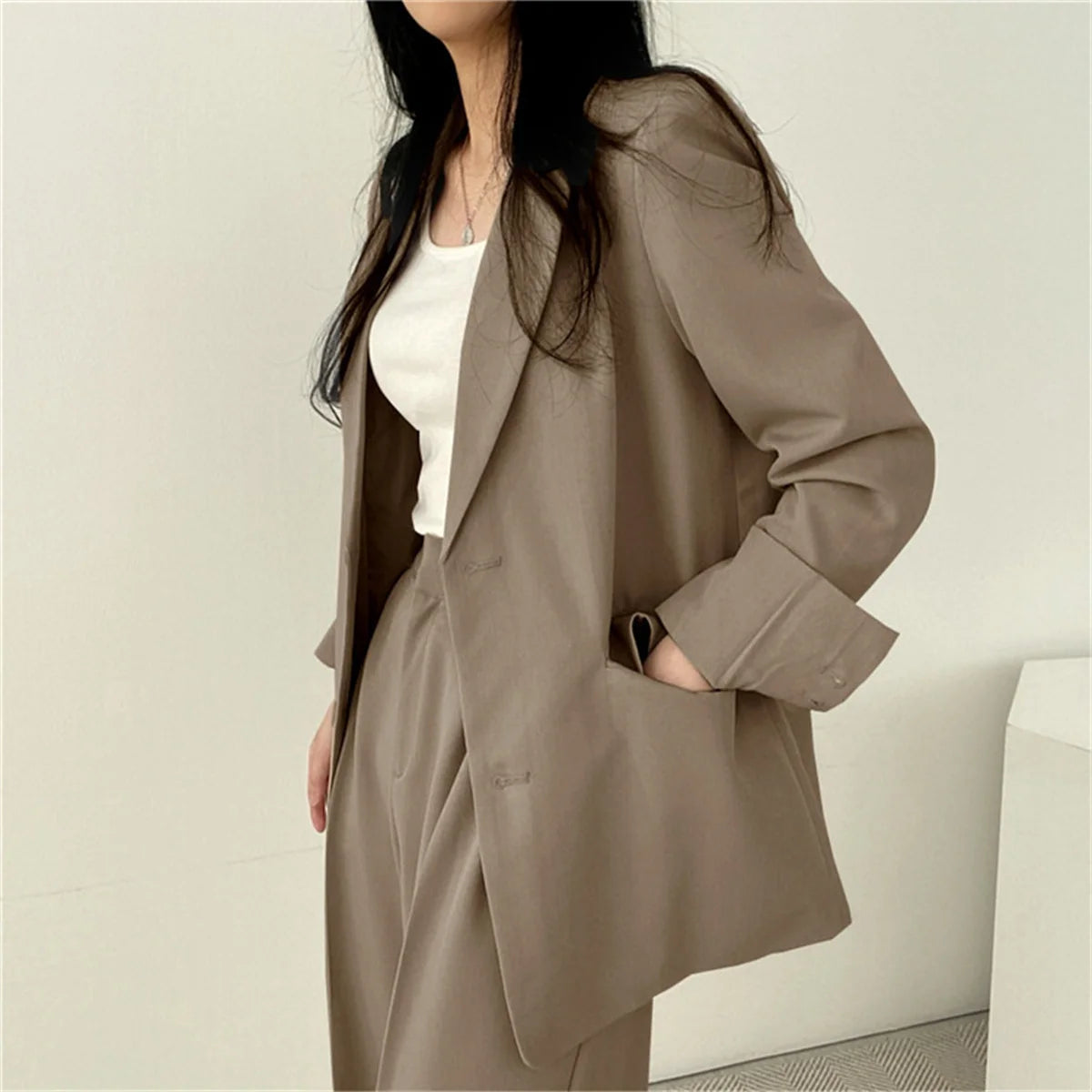 Conjunto Elegante de Blazer y Pantalones de Pierna Ancha para Mujer