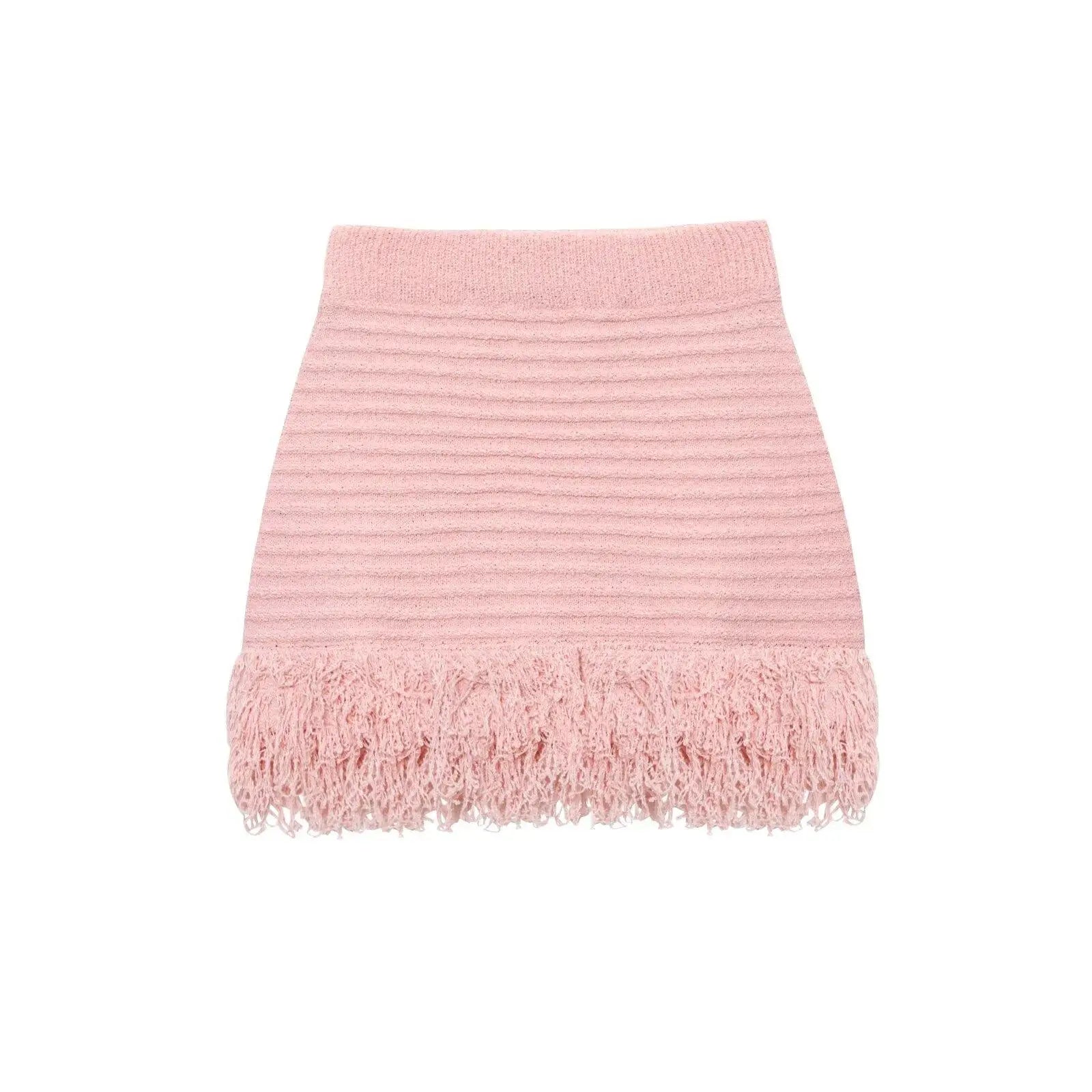 HipSeam Fringed Check Knit Skrts Sets Short Sleeved Lapel Button Tops Sexy Hip High Waist Skirts 2 Piece Set Women's Outfits