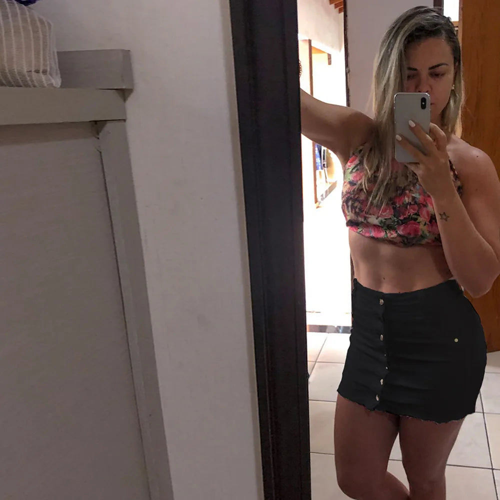 Women's Clothing Skirts new casual fashion high waist solid color hip hugging short skirt denim single breasted half skirt