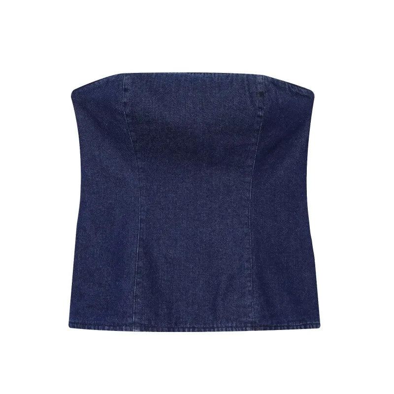 Fashion Pants Suit Summer New Women's Casual Denim Chest Wrap Strapless Tops Casual Pants High Street Women Two Piece Sets